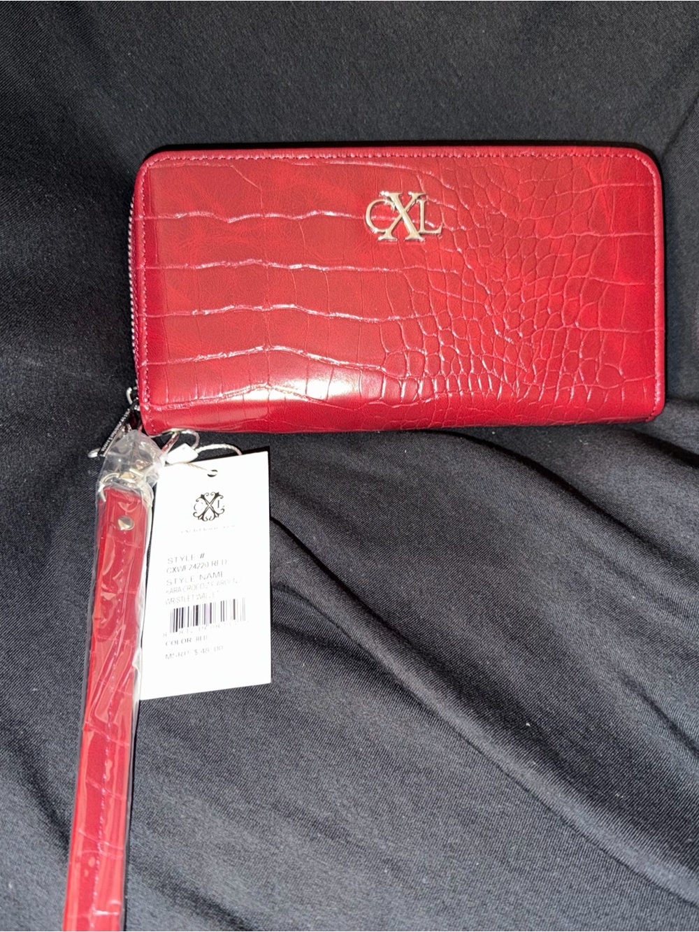 CXL KARA Croc-Embossed Zip Wallet Wristlet in Red